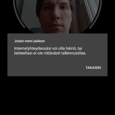 Instagramin virheviesti: "Internetyhteydessässi voi olla häiriö, tai laitteellasi ei ole riittävästi tallennustilaa". Tilaa oli 200 gigatavua.